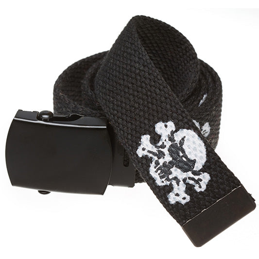 Skull and Crossbones Web Belt with Black Buckle